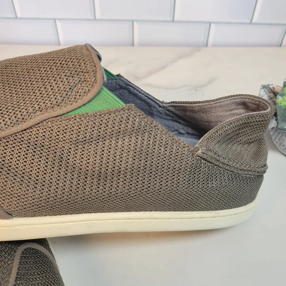 OluKai Nohea Mesh Mens Slip On Loafers Mustang Grey Brown 10188-13AP Size 14